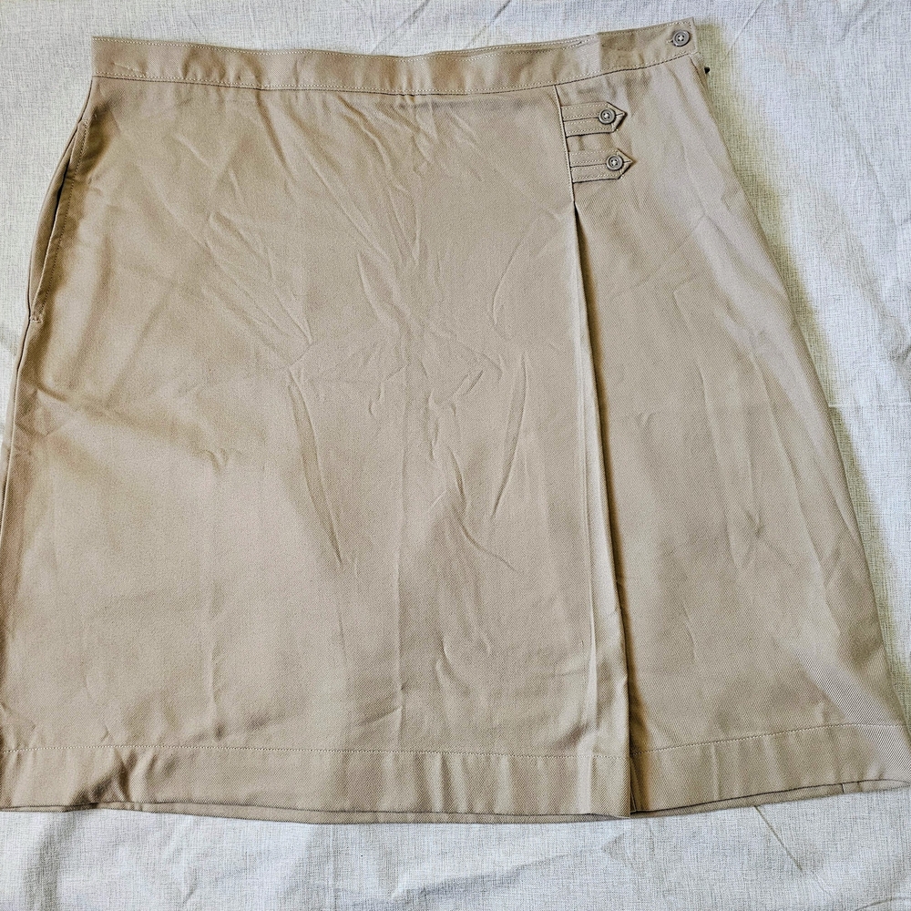 Lands' End Beige Twill A-Line Skirt with Button Accents Pockets Size 16